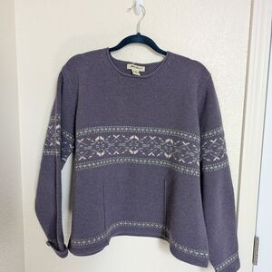 EDDIE BAUER 100% Lambswool Purple Sweater Women's 2XL Cottagecore Grandma Core
